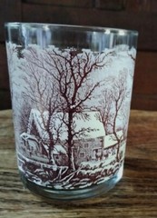 Currier and Ives Rocks Glass Winter In The Country «The Old Grist Mill»