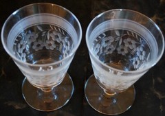 Vintage ROCK SHARPE Set 2 Cut Crystal 3006-11 Low Water Goblets 5.25″ Floral
