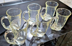 SET OF 6 Indiana Glass Tiara Hunter Horn Beer Mug Cup Clear Glass 12 oz Heavy