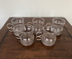 Lot of 5 Vintage Littala Tsaikka Finland Tea Coffee Cups Glass & Metal Sarpaneva