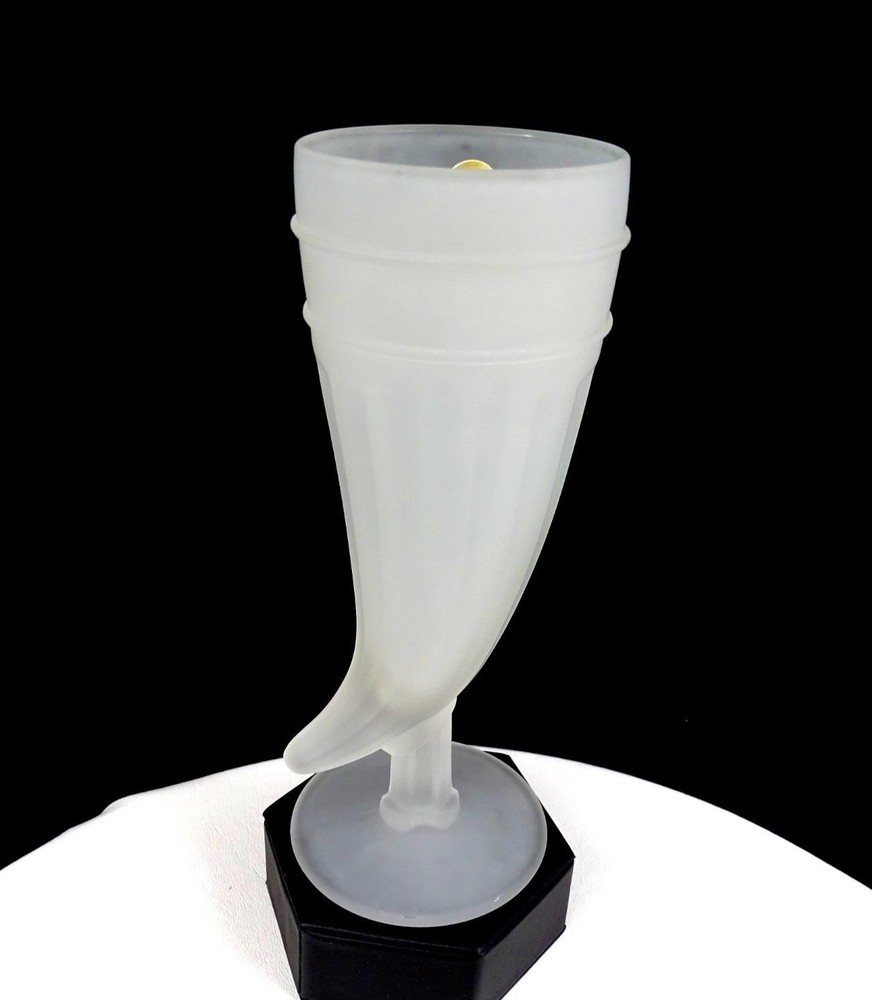 Tiara Glass Powder Horn Frosted Vintage 8 1/8″ Beer Glass 1980s Original Sticker