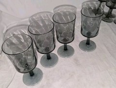 Set Of 4 Vintage Libbey Blue/Gray Optic Swirl Smoke Water Goblets Wine 6.5″
