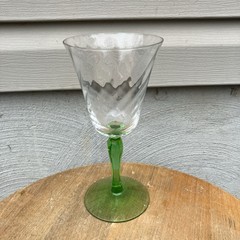 Green Glass Goblet Stemware Vintage Glass wine cocktail glass mcm