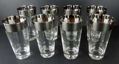 Vtg Set of 8 Clear Glass Silver Top Barware Highball Glasses 5.5″