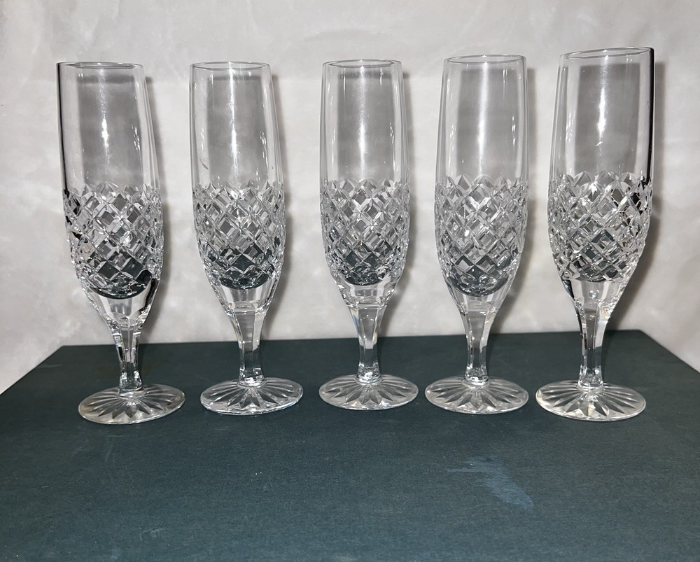 Waterford Comeragh 5 Elegant Champagne Crystal Flutes Vintage