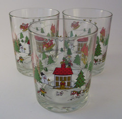 Jamestown Joy of Christmas 3 Double Old Fashioned Rocks Glasses 14 ounce Retired