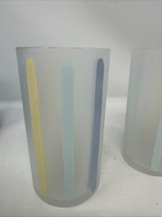 Set Of 2 Nieman Marcus Pastel Stripes Frosted Tumbler Glasses MCM Rare