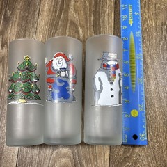 (3) Frosted Holiday Tumbler Highball Glasses ~ Santa, Snowman, Christmas Tree