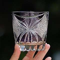 Hand-Cut Purple Butterfly Design Crystal Glass Whiskey Glass Tumbler 11oz Gift