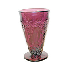 Vtg Tiara Indiana Glass SWEET PEAR Avocado Amethyst Pitcher & 8 Tumbler Glasses