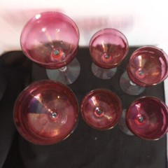 Vtg Rose Lustre by West Virginia Glass Specialty 4 Liquor Cocktail & 2 Champagne