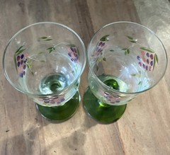 Set Of 2 Studio Nova Sweet Harvest Hand Painted Etched Stemmed Wine Goblets 7.5”