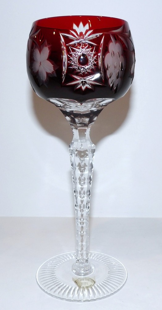 STUNNING AJKA CRYSTAL MARSALA DEEP RUBY RED CUT TO CLEAR 8 1/4″ WINE HOCK GLASS