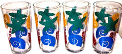 Vintage Libbey Glass Tumblers SET OF 4 Bright Colorful Sea Shells 6 1/4″ T 20 oz