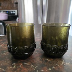 Franciscan, Madeira Olive Green Double Old Fashion On Rocks Bar Tumbler Set Of 2
