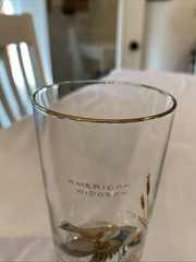 Vtg MCM Ned Smith Drinking Glass American Widgeon Hand Painted 23K Gold Trim