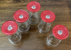 Vintage European cordial Glasses Ruby Red Enamel footed Etched Diamond Five