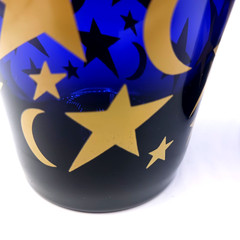 Culver Cobalt Blue Drinking Glass Tumblers Gold Stars & Crescent Moons Set Of 2