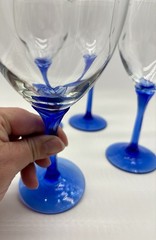 4 LIBBEY DOMAINE BLUE PETAL FACETED STEM 10oz WATER GOBLETS 8″ Cobalt 💙 EUC