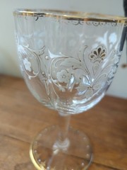 Lobmyer Quatrefoil Lobed Enamel Glass Wine Goblet Floral & Gold