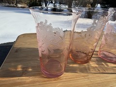 Cambridge Glass Co CHRYSANTHEMUM Etch Pink 11 oz Beverage Tumbler 4-7/8”~4 Pc