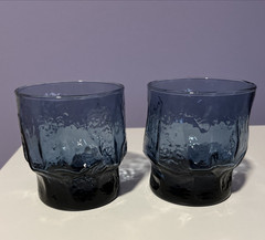 S/4 Libbey Normandy Blue Stone Textured Barware Lowball Vintage MCM Circa 1980’s
