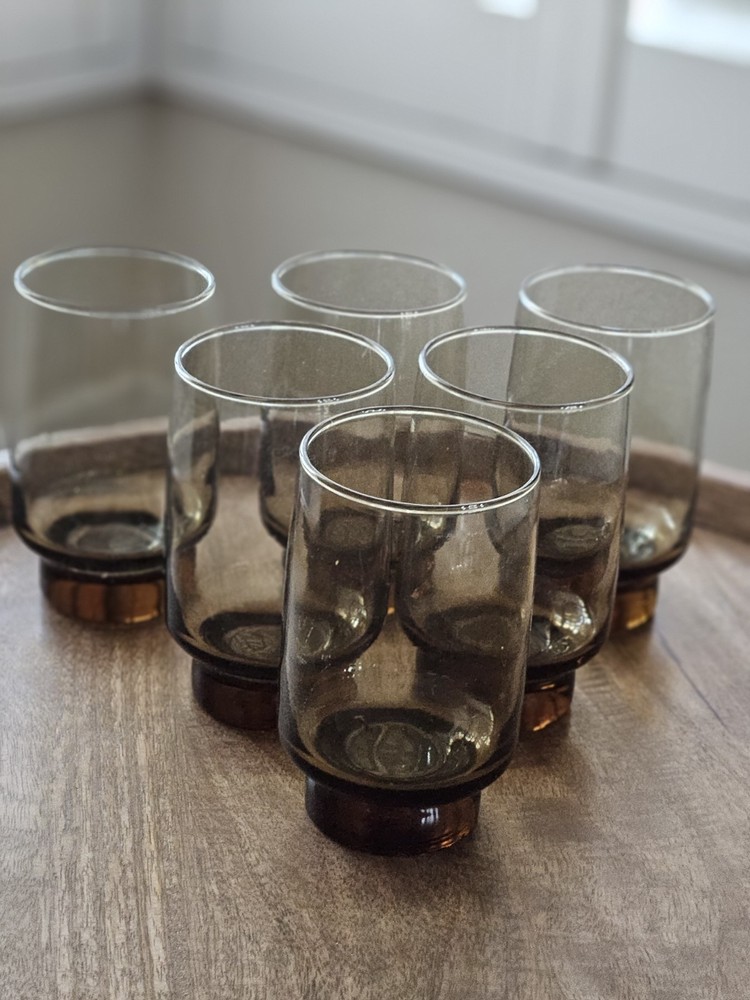 (6) Libbey Tawny Accent 11 Oz Tumblers Set Vintage Brown Drink Glasses Retro Lot