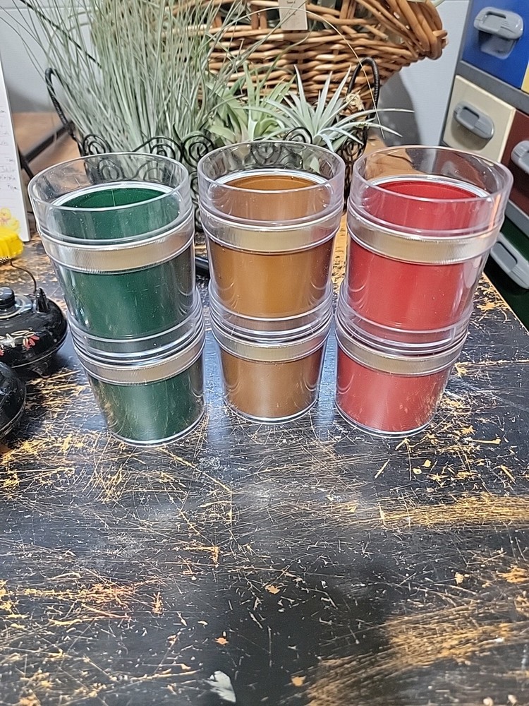 Vintage Thermoserve Tumblers Set Of 6 Multi Colored Red Green Gold 12 Oz.
