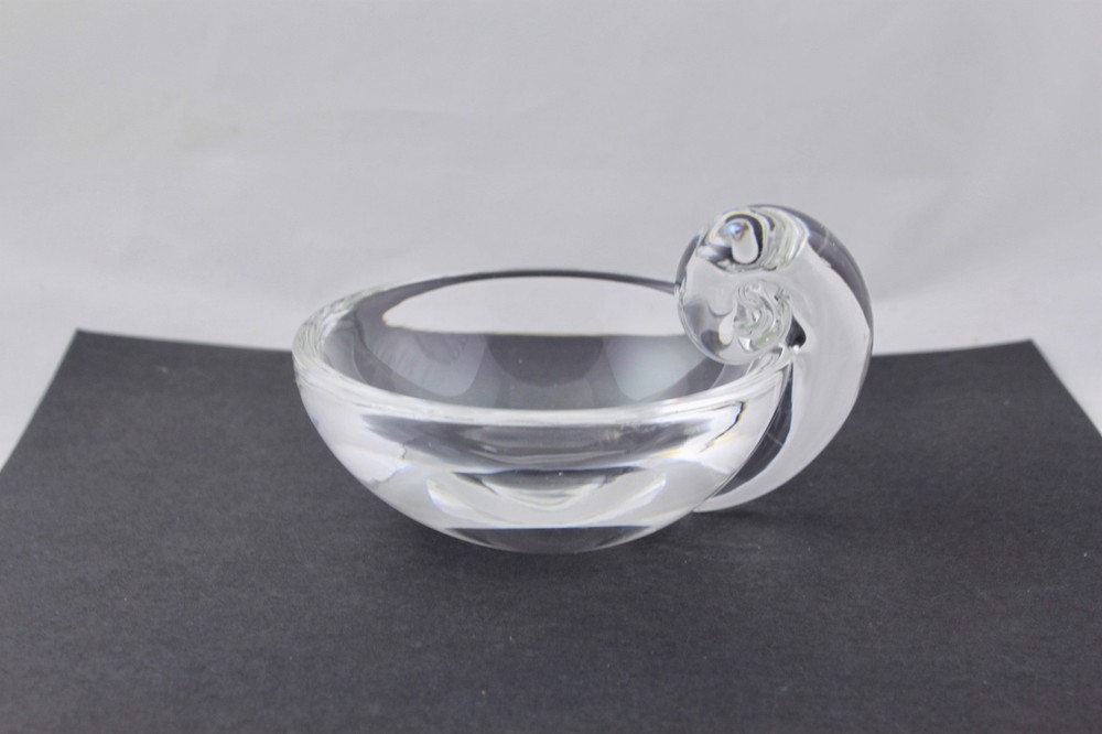 STEUBEN CRYSTAL SCROLL HANDLE 5” OLIVE DISH/BOWL – MINT