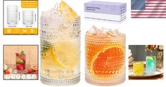 Dishwasher Safe Set of 2 Vintage Hobnail Drinking Glasses – 12oz Highball & 10oz