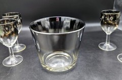 4 Vintage silver fade glasses with snowflakes Coordinating Ice Bucket