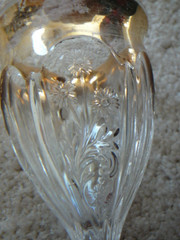 INDIANA GLASS ANTIQUE EAPG PANELED HEATHER CORDIAL – GOLD RIM INTAGLIO DESIGN