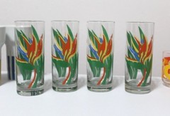 Vintage Set of 4 Retro Bird of Paradise Drinking Glasses Tumblers