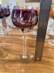 Lausitzer Crystal Wine Hock Wine Glass Purple Florals and Flourish MINT 7.5″