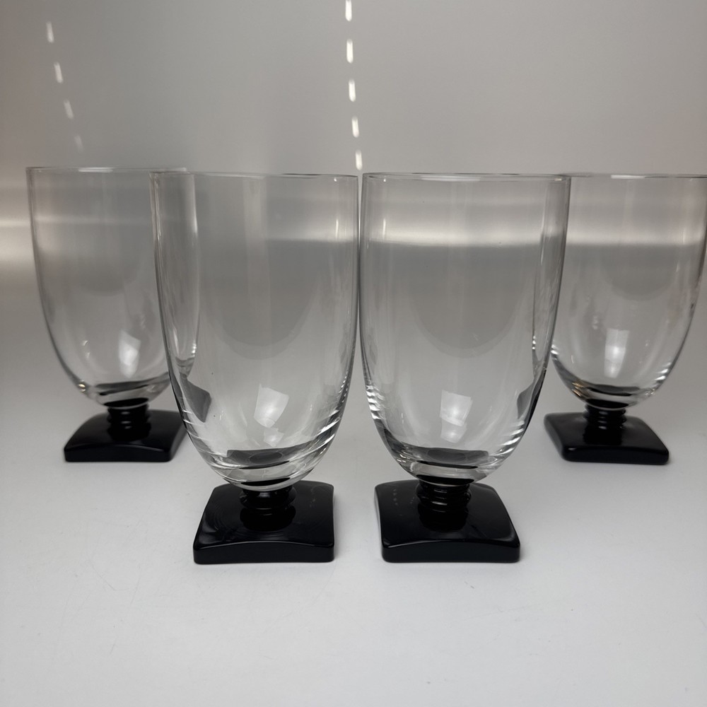 Set Of 4 Fostoria 4020 Ebony Black Base 5 5/8” 13oz Tumblers Glasses Art Deco