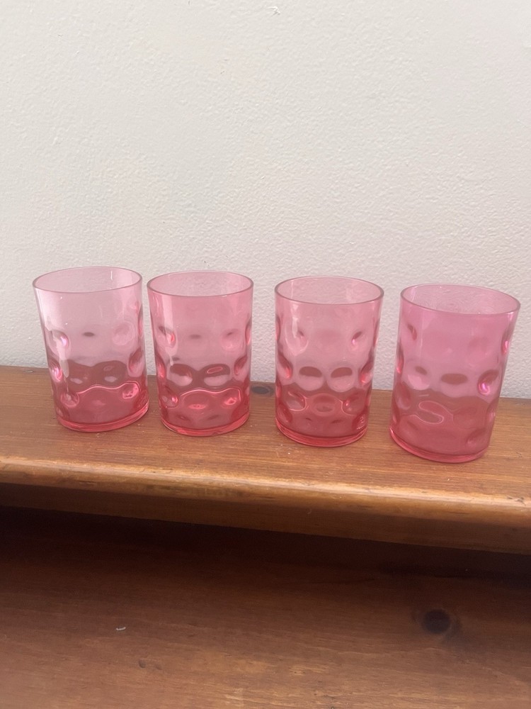 FENTON? Cranberry RUBY Inverted Thumbprint COIN DOT OPTIC Glass Tumbler 4