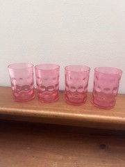 FENTON? Cranberry RUBY Inverted Thumbprint COIN DOT OPTIC Glass Tumbler 4