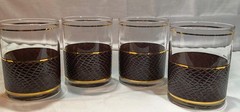 MCM Culver Alligator 22k Gold Trim Set Of 4 Double RocGlasses 1960s Barware VTG