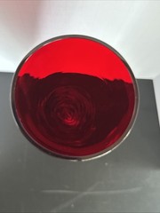 Ruby Red 10.25” Champagne Flute With Clear Stem And Foot Floral Rose Vase Blown
