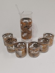 Vintage CERA GLASS 22-Karat Gold Cocktail Mixer & 6 Glasses, Martini Set Atlas