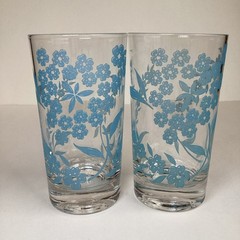 Vintage Federal Glass Spring Blossom Floral High Ball Tumblers Glasses Set Of 8