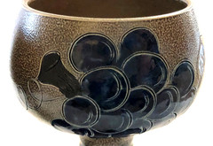 German Pottery Goblets Blue Grapes Signed Salt Glaze Ceramic Westerwald ? Vtg