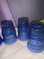 Maryland Glass Co. RING O RINGS Cobalt Blue Flat Juice Tumbler Set Of 5