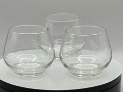 Set of three mid-century modern wheat etched roly poly glasses