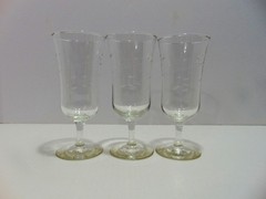 3 Libbey Interlude Parfait Glasses Smooth Stem Gray Cut Swirl Leaves 1968- (C)