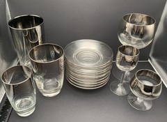 Set of 10 Silver Rim Small Plates Match Faded Silver Glasses Canapé