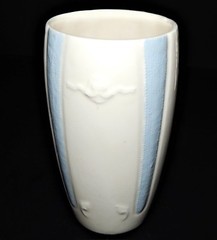 Victoria Water Tumbler Cup Loma Pottery Arizona White Blue Trim Floral Scroll