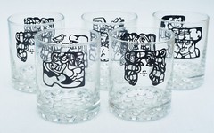 5 VTG 1970’S LIBBEY KNOB HILL CARTOON SILHOUETTE BUMPY BOTTOM COMIC ROCKS GLASS