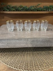 5 Mid Century MCM Federal PARK AVENUE Glasses Set REGAL GOLD Rimmed SHOT TUMBLER