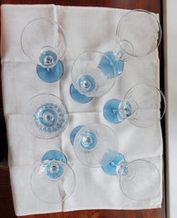 8 Piece Morgantown Balliernia Stems Blue foot Optic Bowl Water or Wine POST WWII